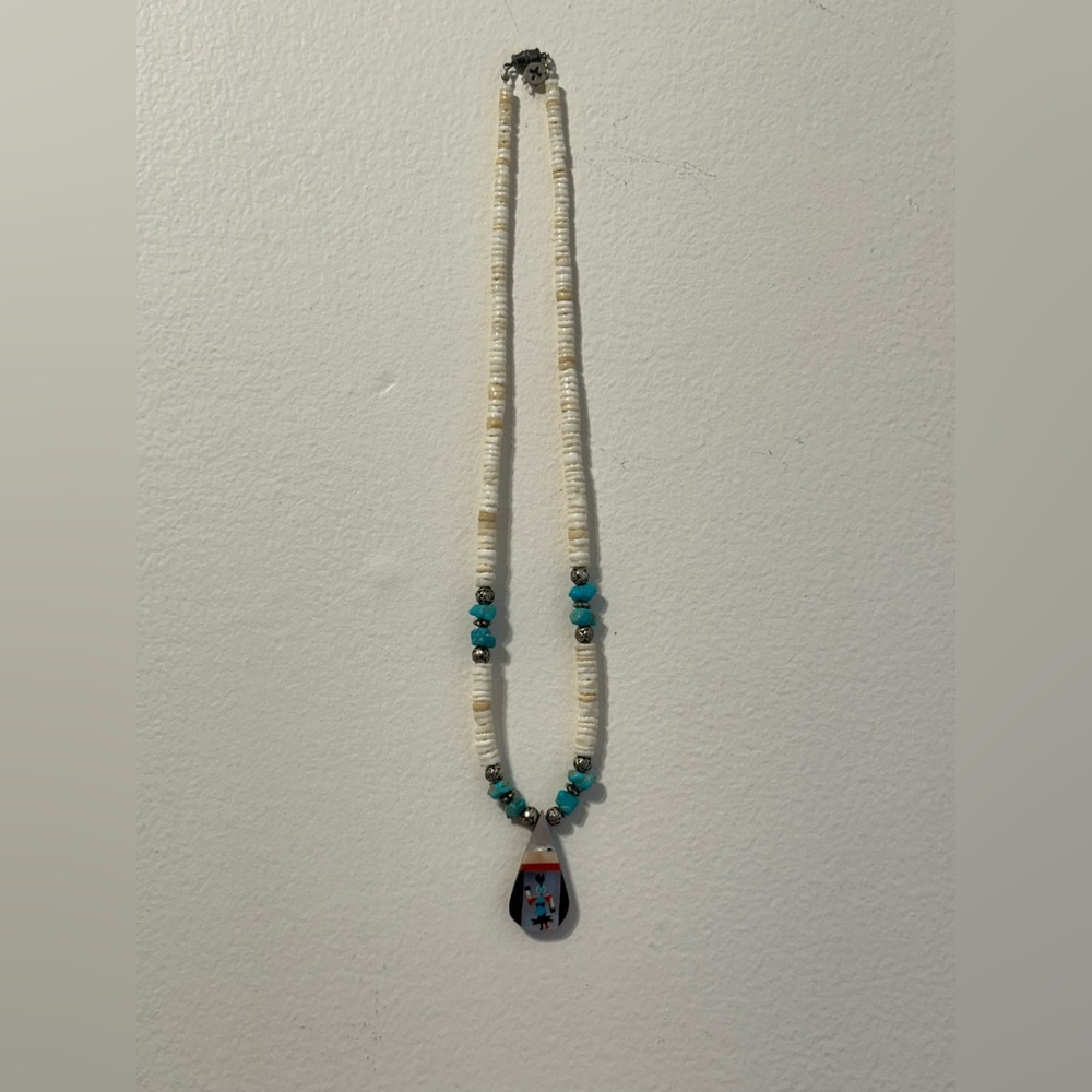 Santo Domingo Pueblo Navajo Inlay Coral Shell Turquoise Necklacet